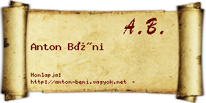 Anton Béni névjegykártya